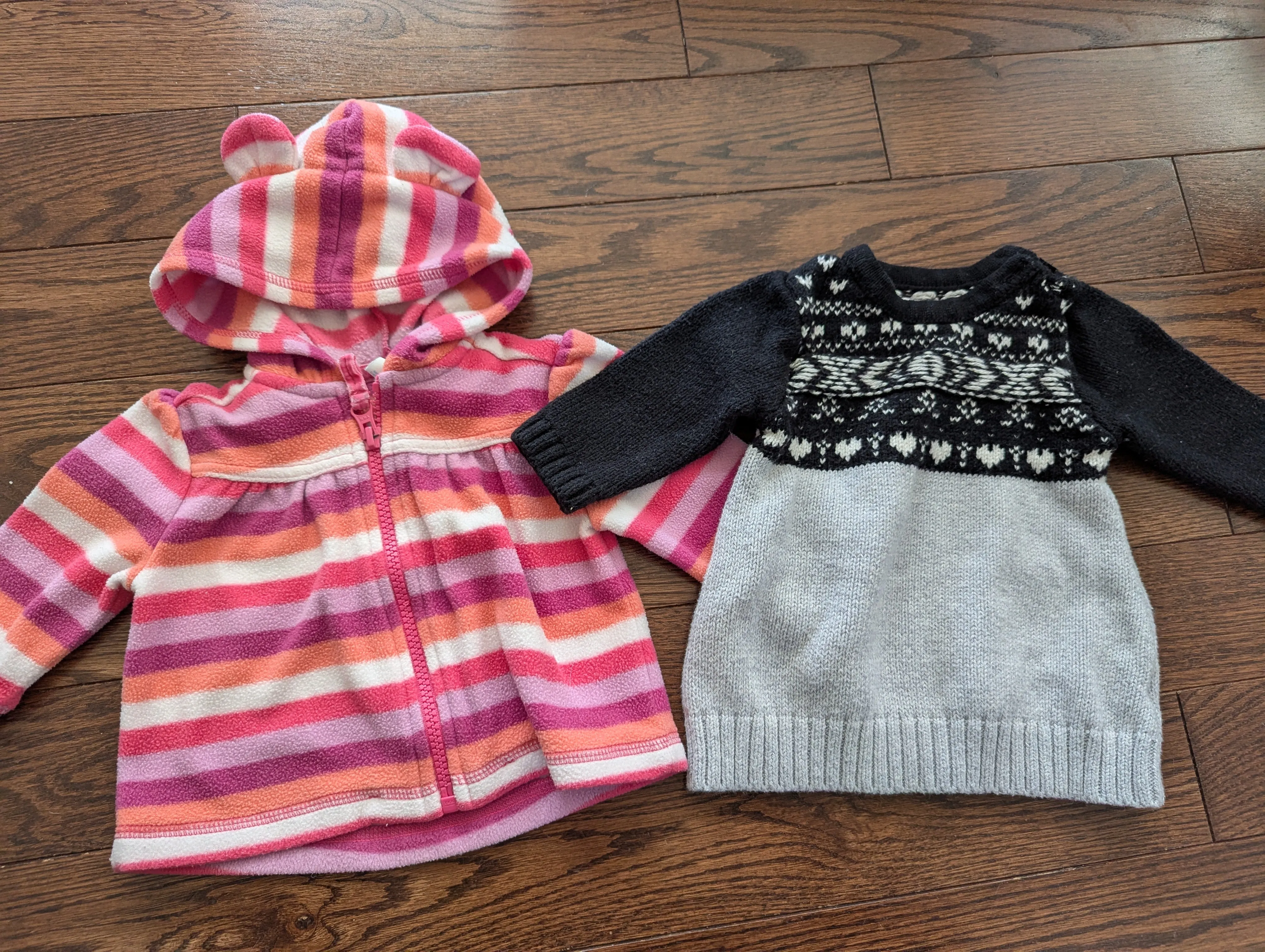 2 piece lot - 1 sweater dress and 1 fleece bear zip up hoodie - 3-6 Months, Kids 6 Month (3-6M)