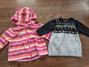 2 piece lot - 1 sweater dress and 1 fleece bear zip up hoodie - 3-6 Months, Kids 6 Month (3-6M)
