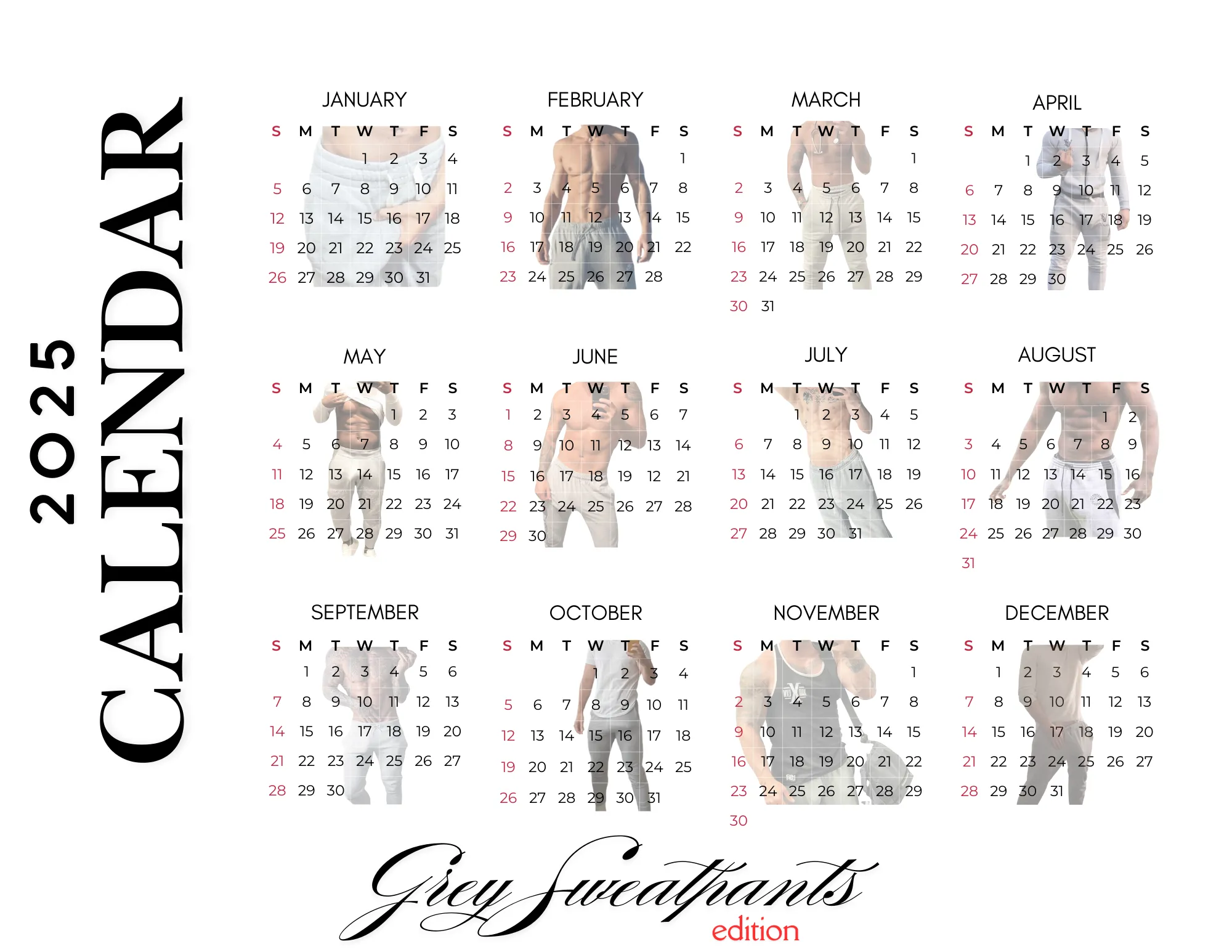 2025 Grey Sweatpants Calendar