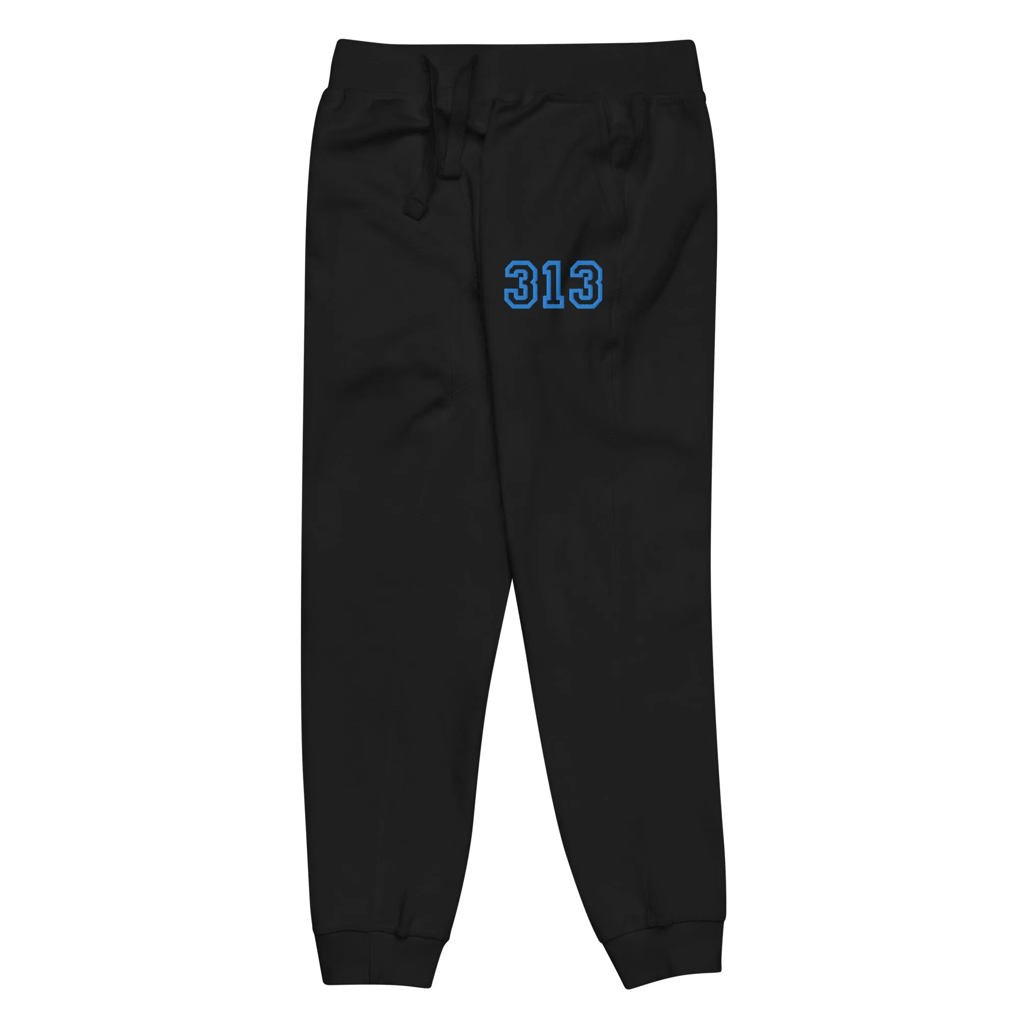 313 Premium Embroidered Unisex Fleece Sweatpants - Black / Blue