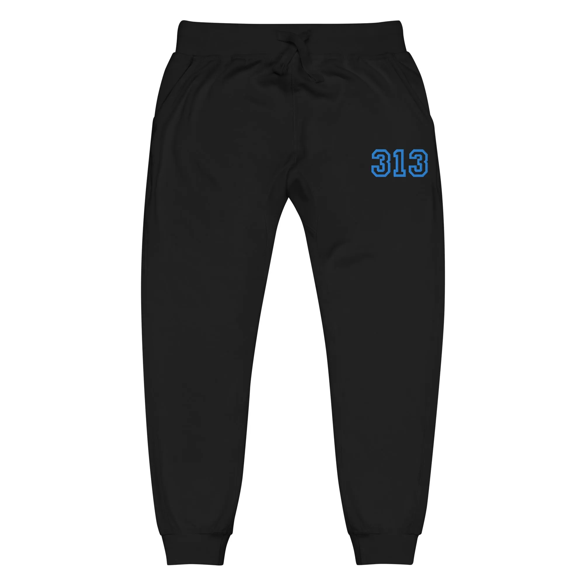 313 Premium Embroidered Unisex Fleece Sweatpants - Black / Blue