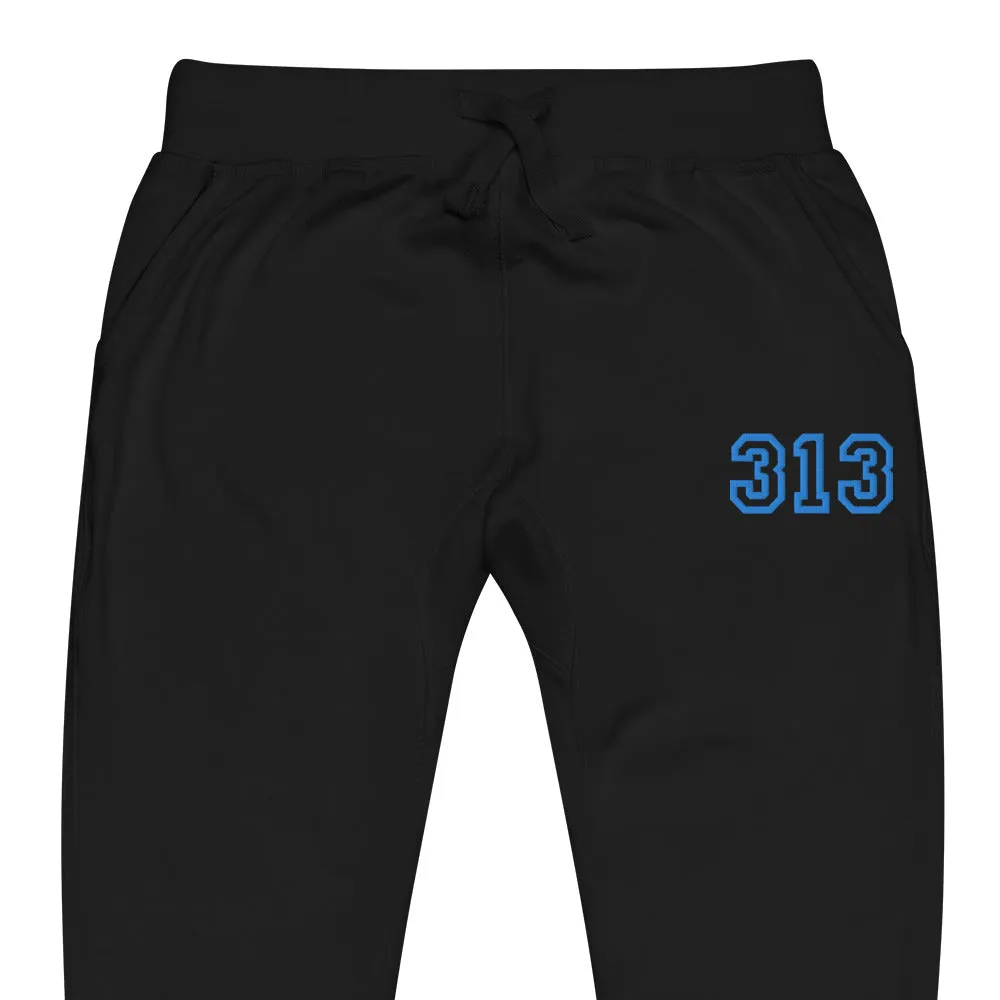 313 Premium Embroidered Unisex Fleece Sweatpants - Black / Blue