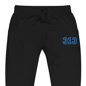 313 Premium Embroidered Unisex Fleece Sweatpants - Black / Blue
