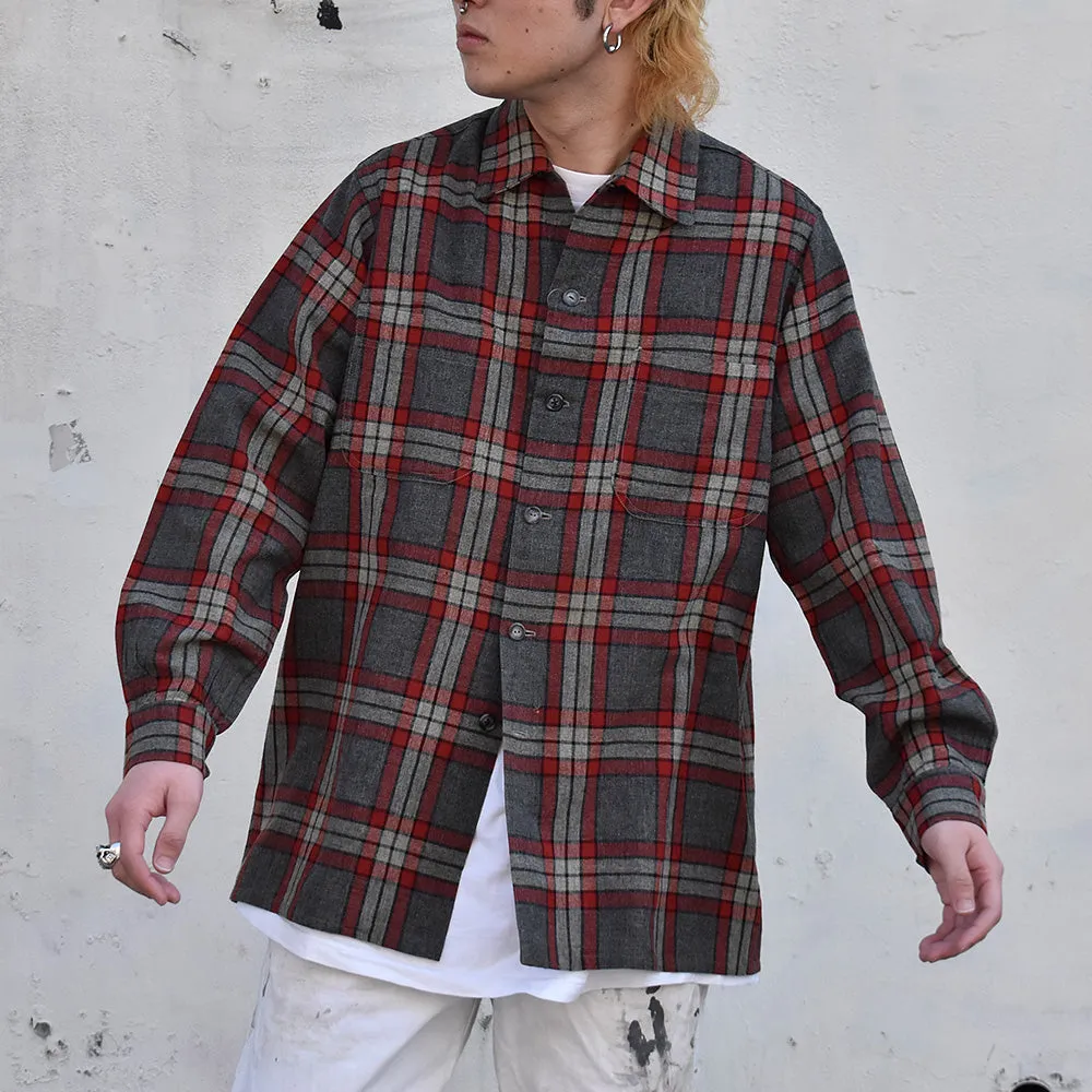50's～ custom made cora feeley チェック柄ウールシャツ 240209H