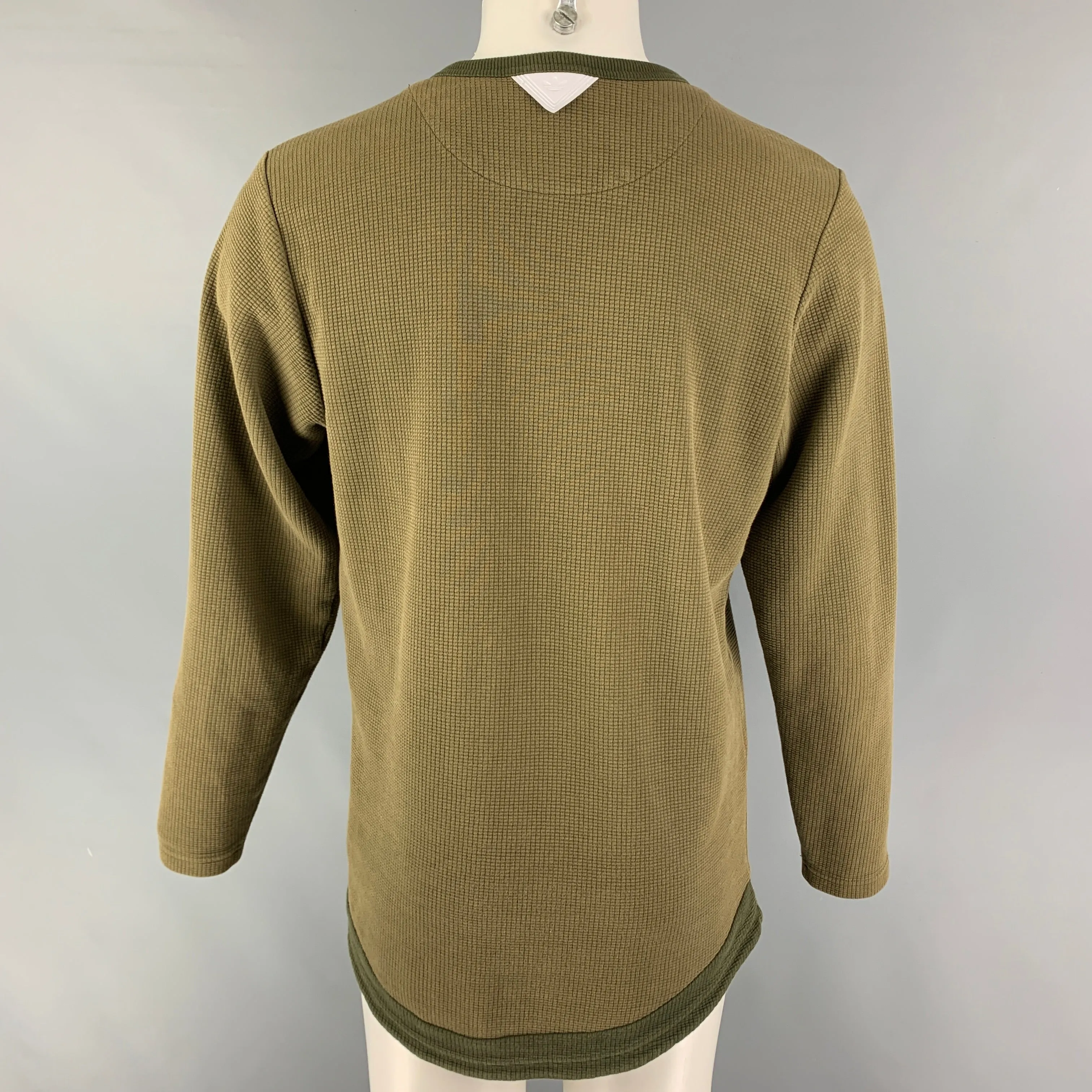 ADIDAS Size M Olive Green Waffle Knit Cotton Henley T-shirt