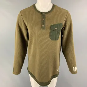 ADIDAS Size M Olive Green Waffle Knit Cotton Henley T-shirt