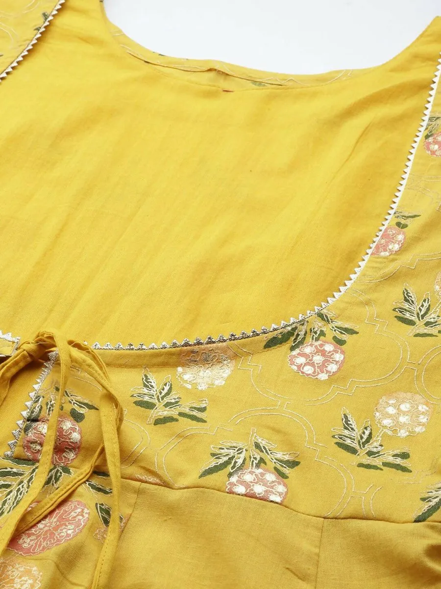 Ahalyaa Women Yellow Floral Fit & Flare Maxi Ethnic Dress