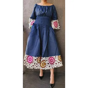 Ankara Denim Maxi Dress