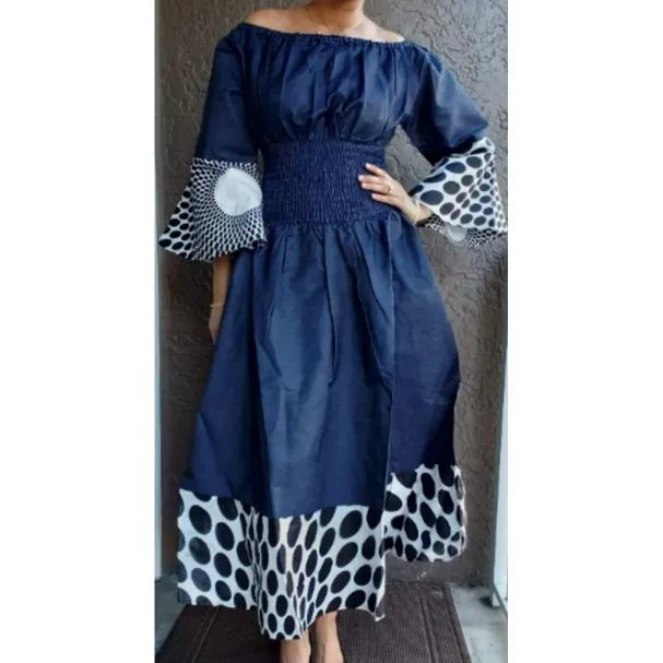 Ankara Denim Maxi Dress