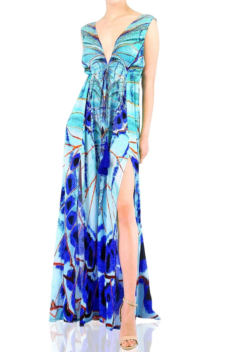 Annabella Butteryfly Print Blue Maxi Dress