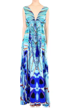 Annabella Butteryfly Print Blue Maxi Dress