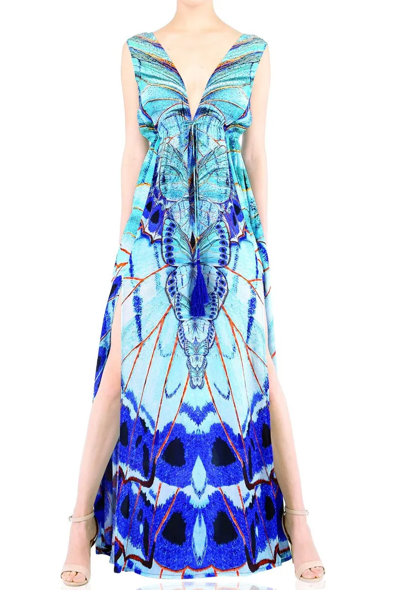 Annabella Butteryfly Print Blue Maxi Dress