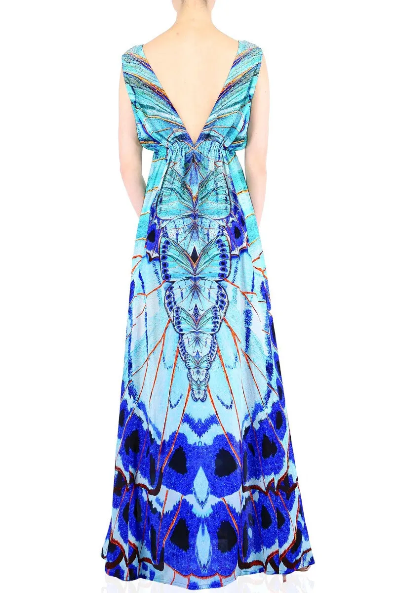 Annabella Butteryfly Print Blue Maxi Dress