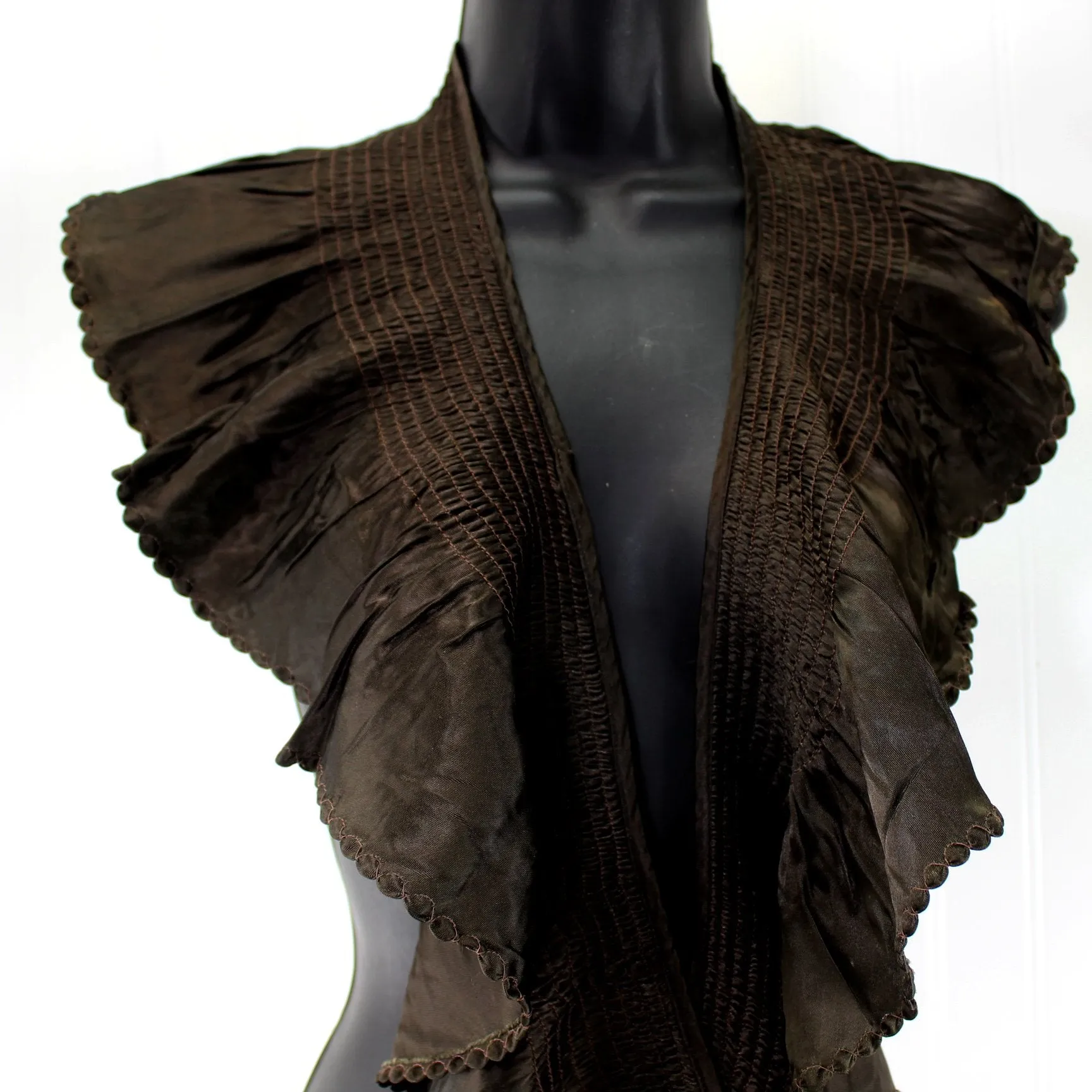 Antique Victorian Long Smocked Ruffle Coat Accessory DIY Trim