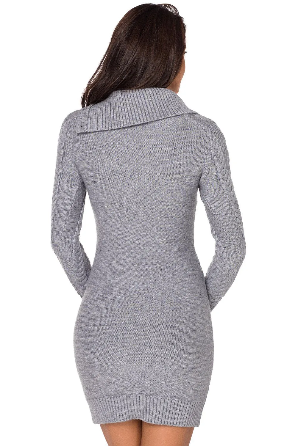 Asymmetric Buttoned Collar Grey Bodycon Dress