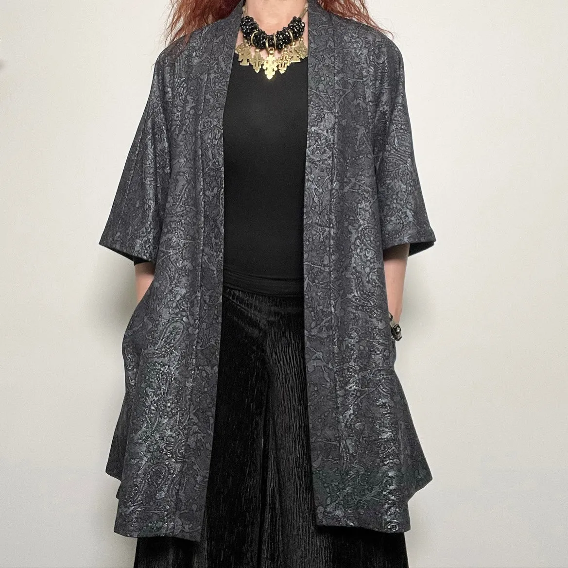 Audrey Swing Coat - One Of A Kind - Luxe silver grey paisley