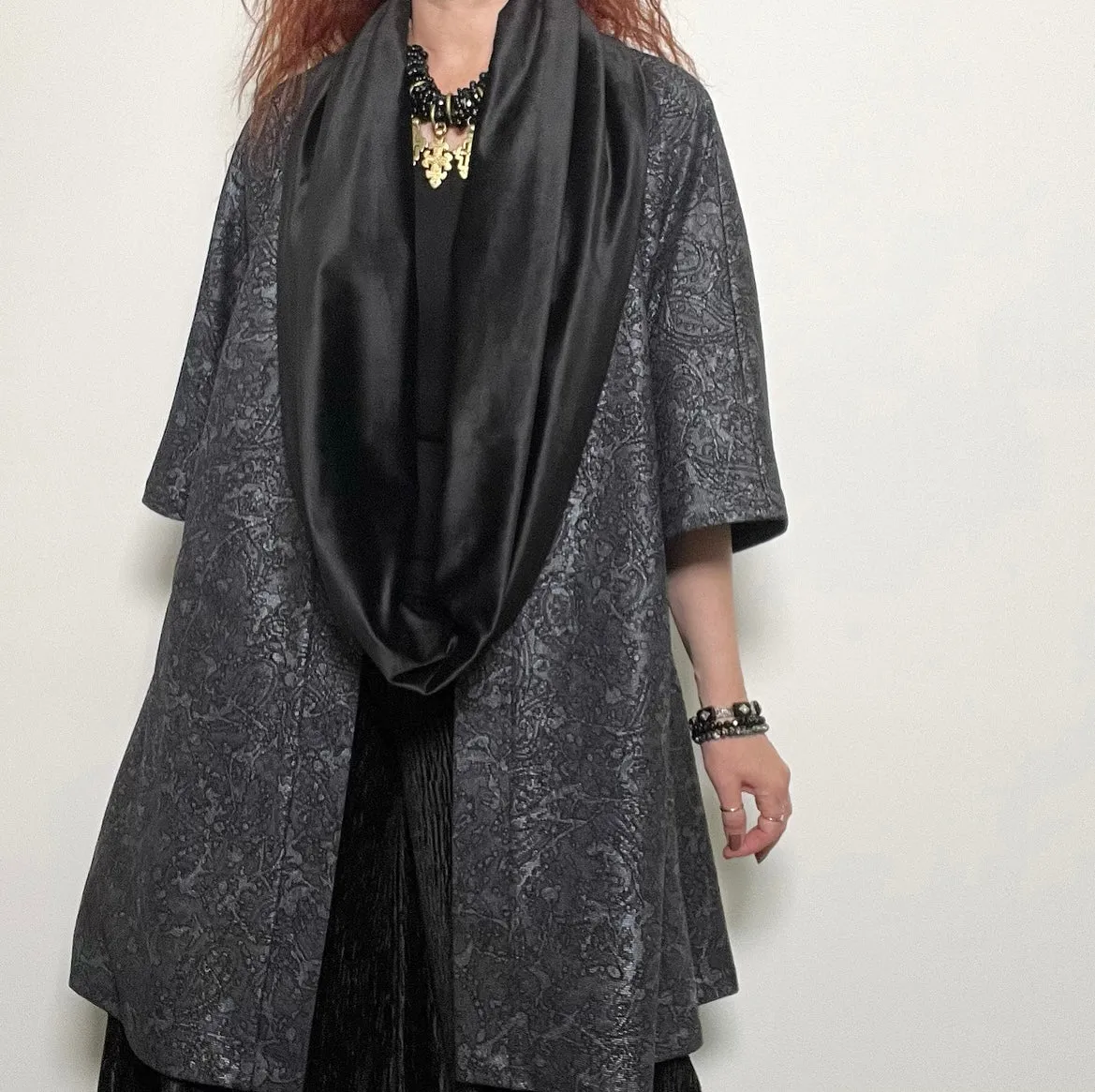 Audrey Swing Coat - One Of A Kind - Luxe silver grey paisley