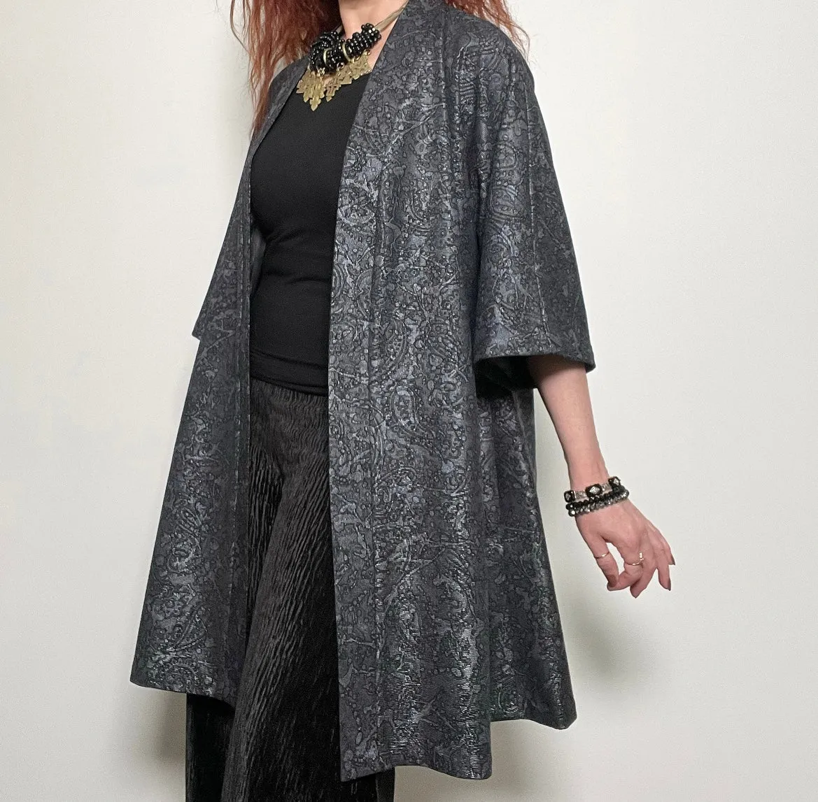 Audrey Swing Coat - One Of A Kind - Luxe silver grey paisley