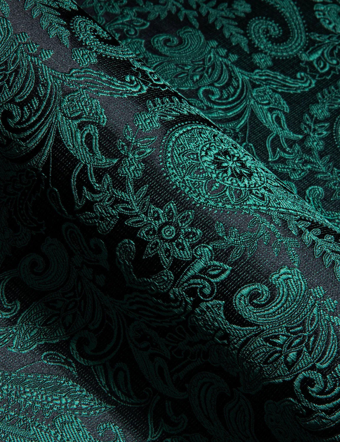 Barry Wang Green Shirt Silk Paisley Short Sleeve Slim Fit Men's Shirt