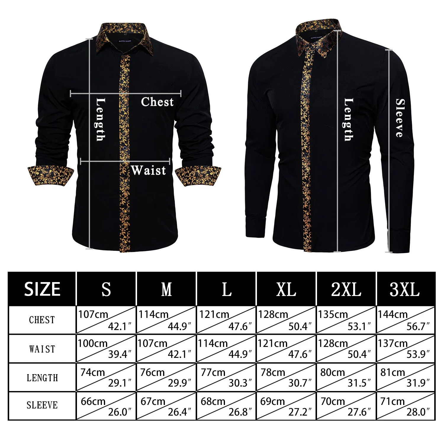 Barry.wang Fromal Black Gold Splicing Men's Shirt