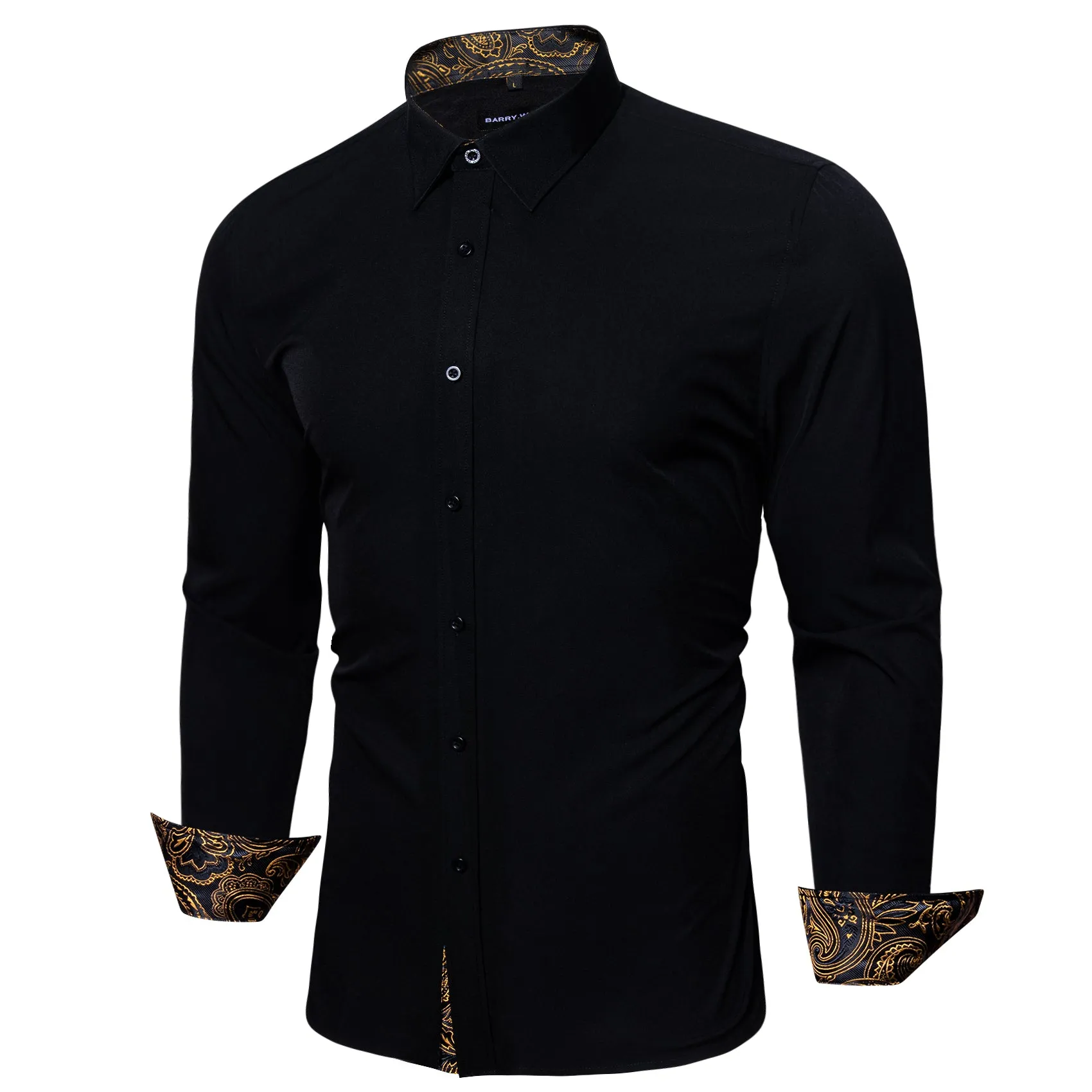 Barry.wang Fromal Black Gold Splicing Men's Shirt