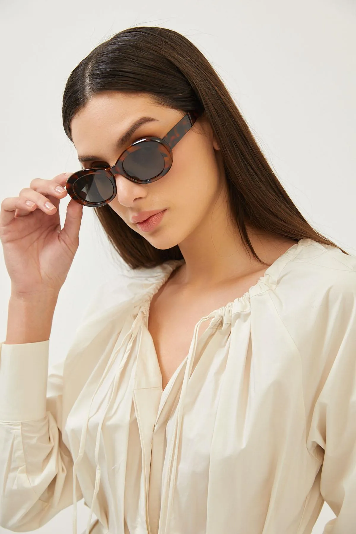 Beige Cotton Long Sleeve Maxi Dress
