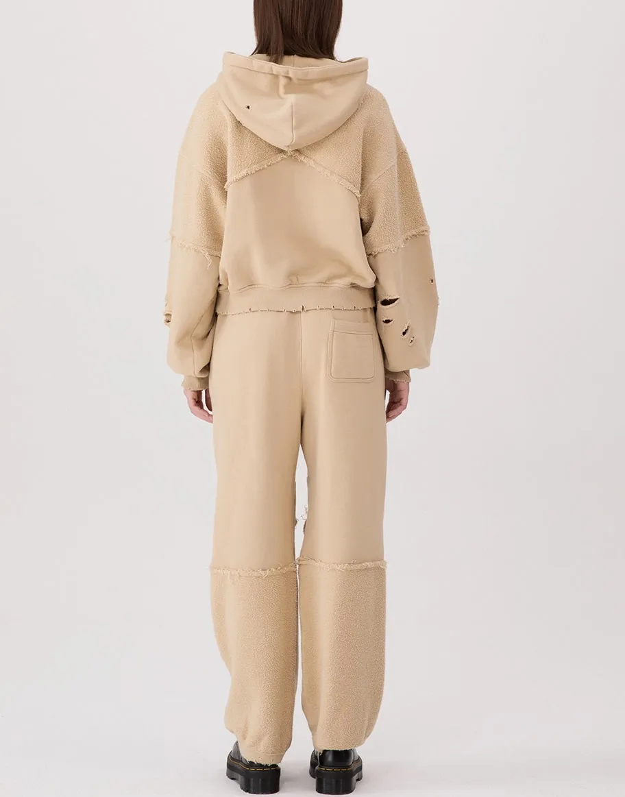 Beige Reversed Block Sweatpants