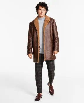 Ben Sherman Mens Shearling Overcoat Coat 38 Brown Solid