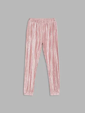 Blue Giraffe Girls Peach Self Design Regular Fit Mid-Rise Joggers Style Trackpant