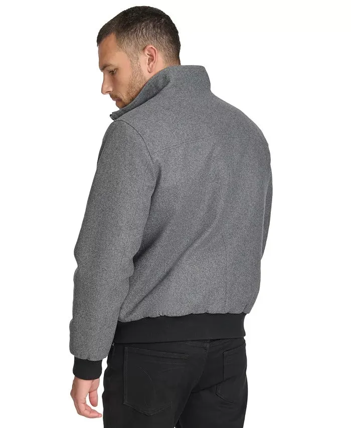 Calvin Klein Men's Wool Bomber Jacket With Knit Trim Charcoal Grey Large
