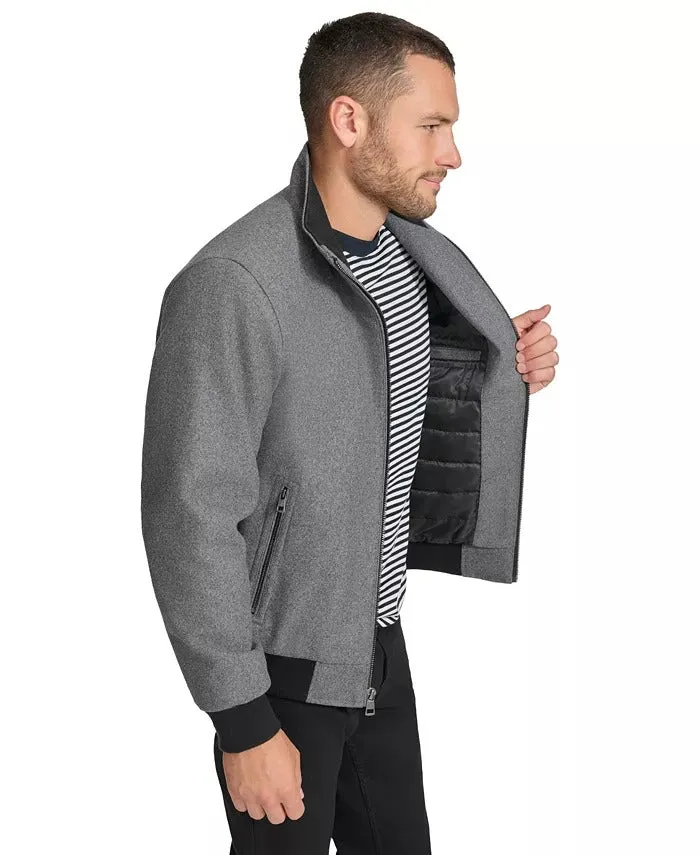Calvin Klein Men's Wool Bomber Jacket With Knit Trim Charcoal Grey Large