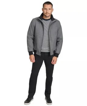 Calvin Klein Men's Wool Bomber Jacket With Knit Trim Charcoal Grey Large
