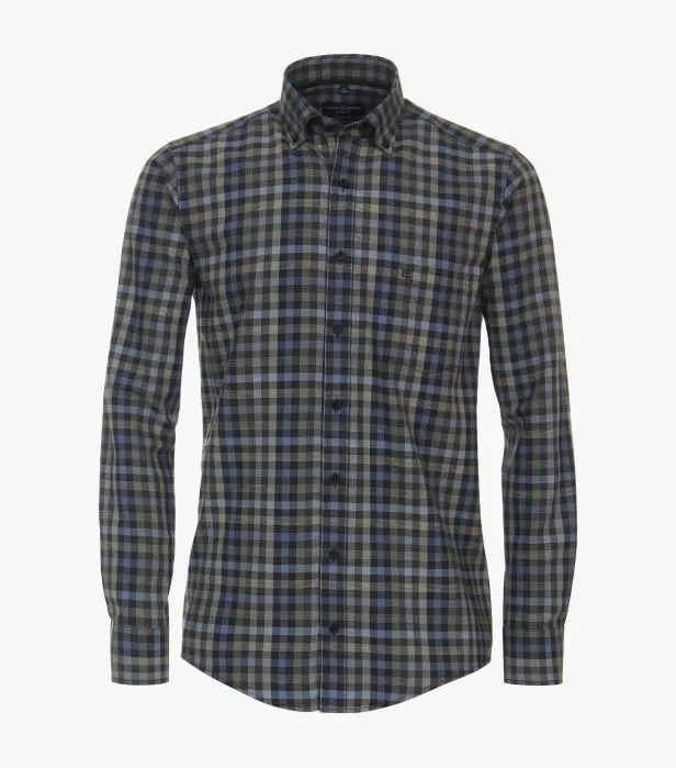 Casa Moda Long Sleeve Casual Checked Shirt 300 - Olive