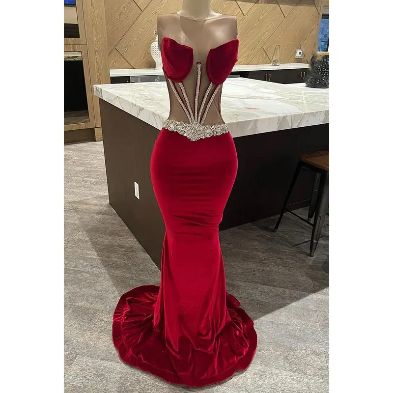 Chic & Modern Sexy Off-Shoudler Sleeveless Mermaid Evening Party Prom Dress With Rhinestones