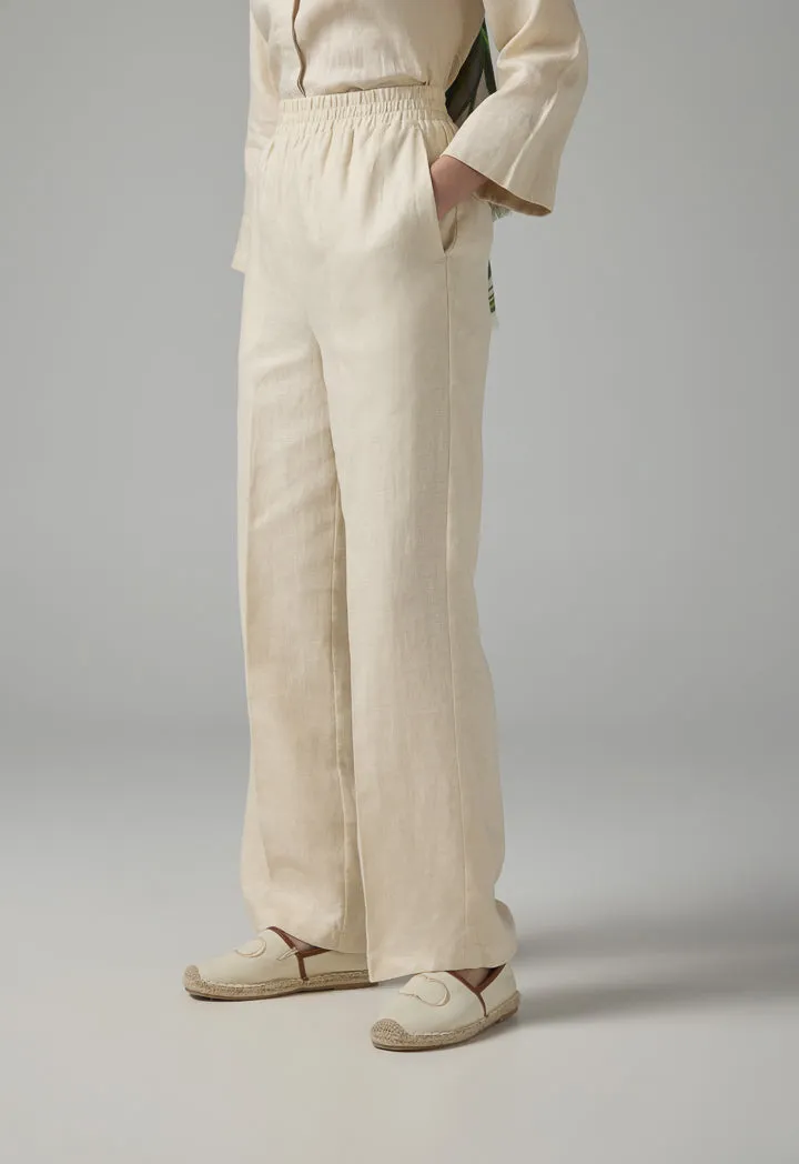 Choice High-Waist Straight-Cut Basic Trousers Beige