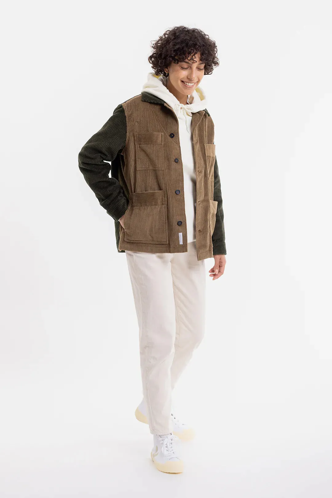 cord jacket - double color - beige / olive
