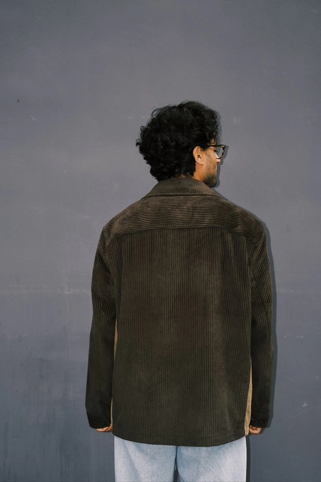 cord jacket - double color - beige / olive