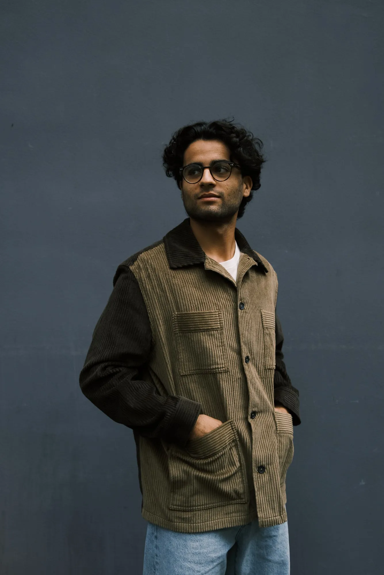 cord jacket - double color - beige / olive