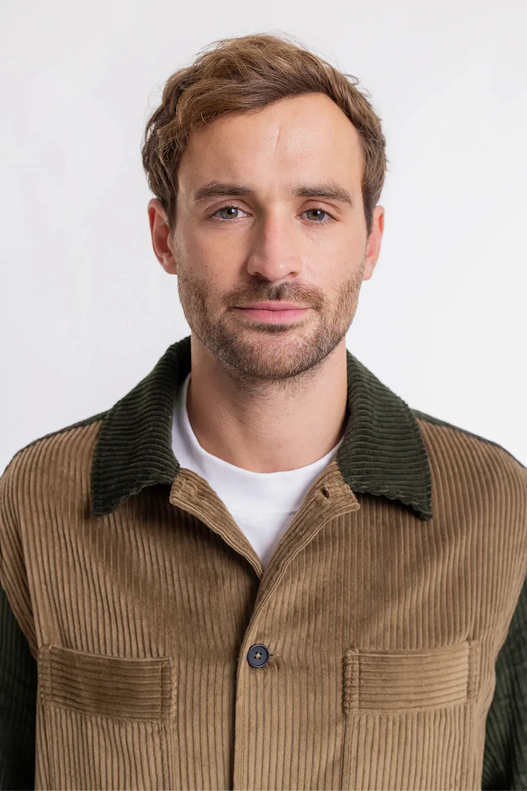 cord jacket - double color - beige / olive