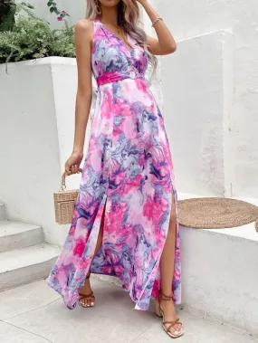 Cotton Candy Halter Mix Print Maxi Dress
