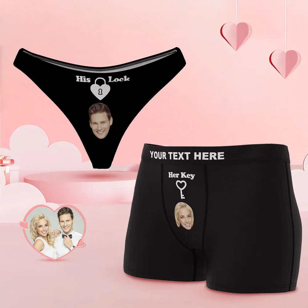 Custom Face Lock and Key Couple Underwear Personalized Underwear Valentine's Day Gift