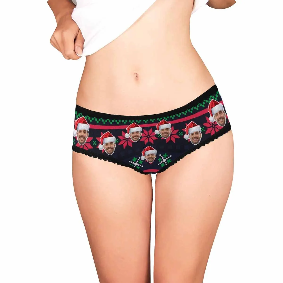Custom Face Underwear Design Christmas Pattern Panties Personalized Women's All Over Print High-cut Briefs