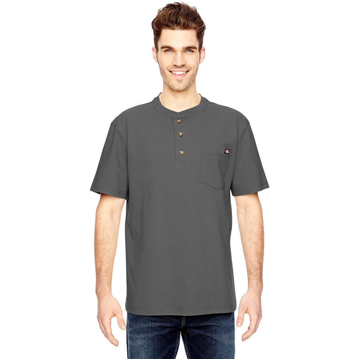 Dickies Men's Charcoal Heavyweight Work Henley