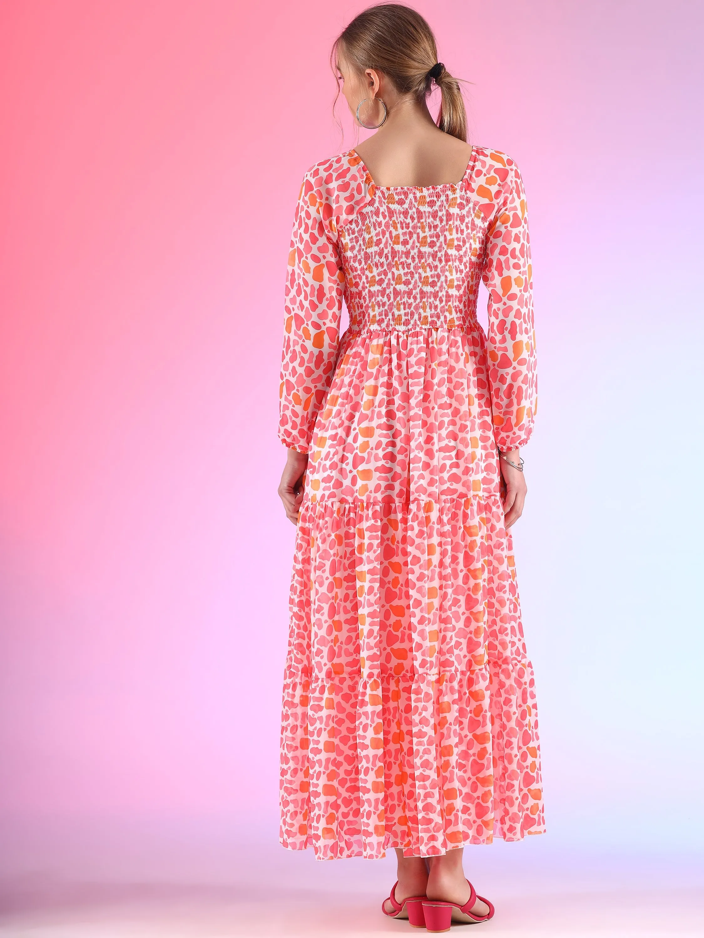 Elegant Floral Printed Georgette Fit and Flare Maxi Dress