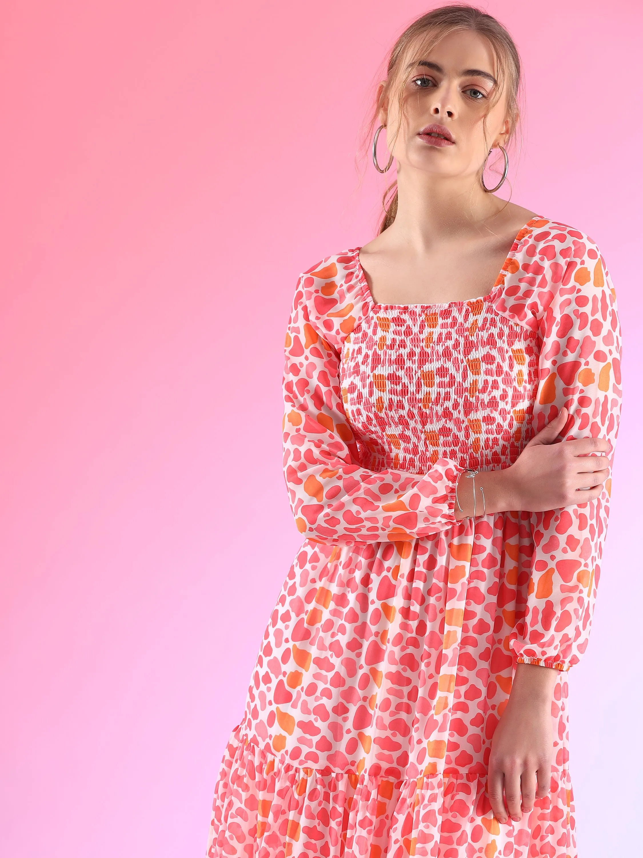 Elegant Floral Printed Georgette Fit and Flare Maxi Dress