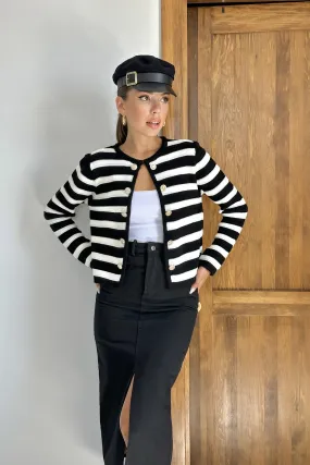 ELS Striped and Buttoned Knit Sweater - Black - Staten Island