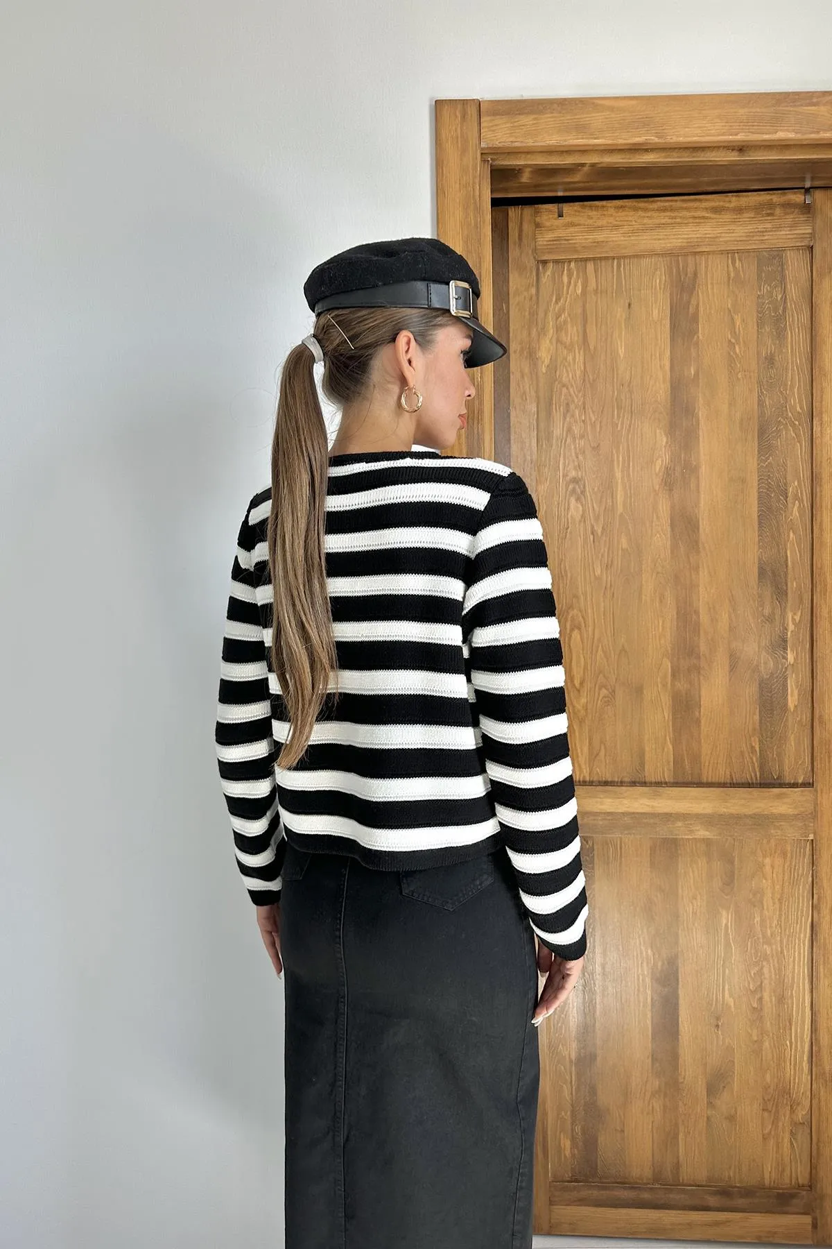 ELS Striped and Buttoned Knit Sweater - Black - Staten Island
