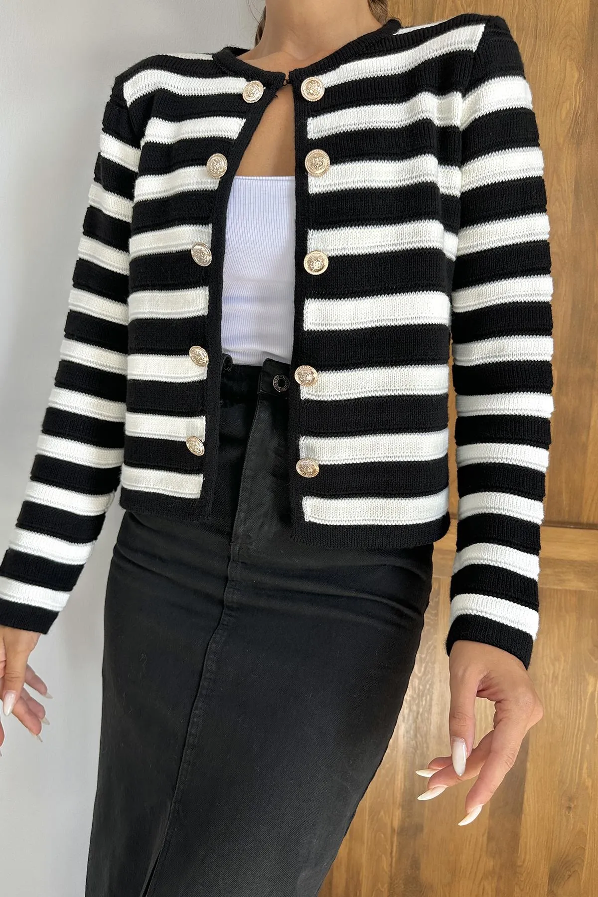 ELS Striped and Buttoned Knit Sweater - Black - Staten Island