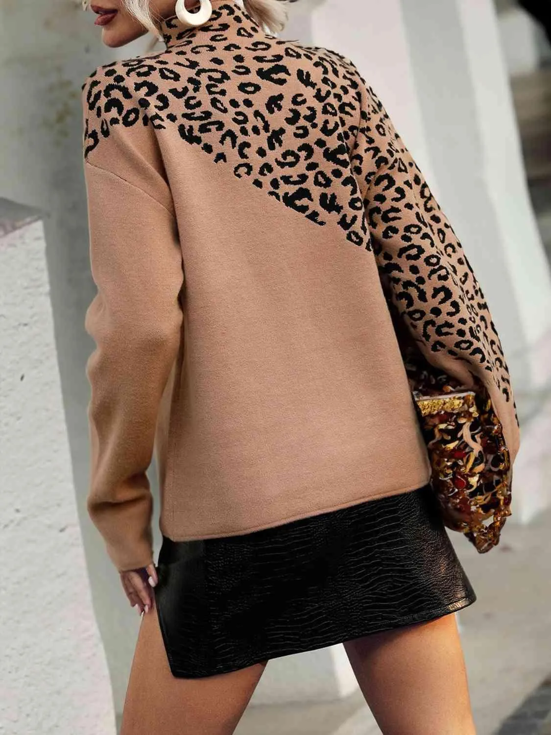 Fierce Autumn Mock Neck Leopard Print Sweater