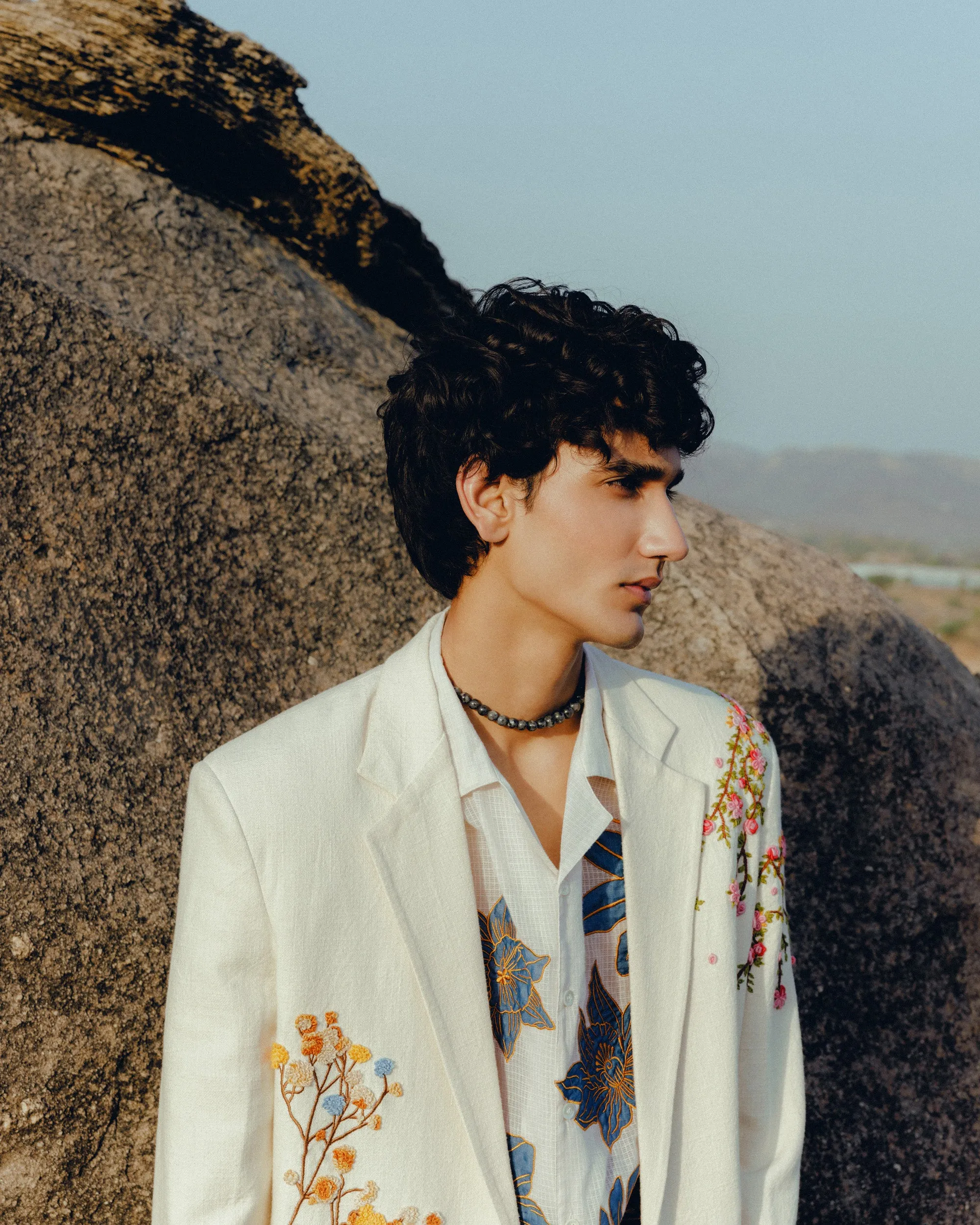 Floral hand embroidered overcoat